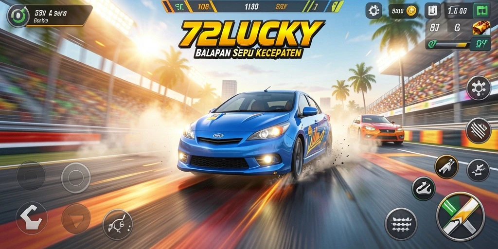 Tampilan gameplay Racing seru di 72LUCKY dengan kendaraan dan lintasan menantang.