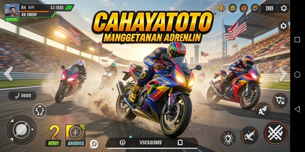 Screenshot gameplay <strong>CAHAYATOTO</strong> menunjukkan aksi balapan motor yang mendebarkan.