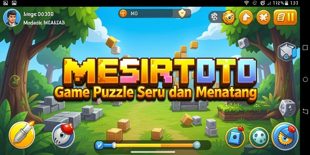 Screenshot utama MESIRTOTO menunjukkan gameplay puzzle yang berwarna dan menarik.